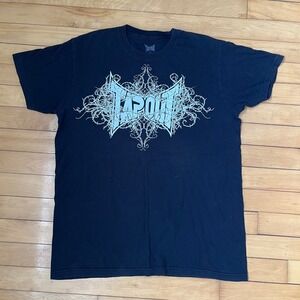Tapout Graphic T-Shirt Mens Large Black Blue Tribal Logo MMA Y2K Short Sleeve
